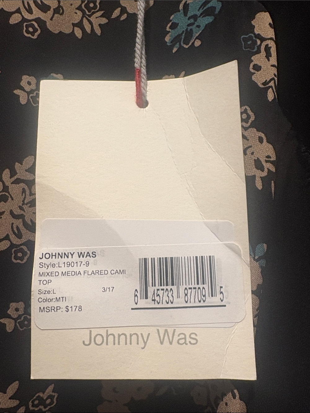 Johnny Was Black Floral Camisole with Cream and Teal Accents - Picture 2 of 8